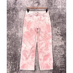 Paige Jeans 26 Womens Nellie Culotte Crop Tie Front Pink Bleach Dye Denim